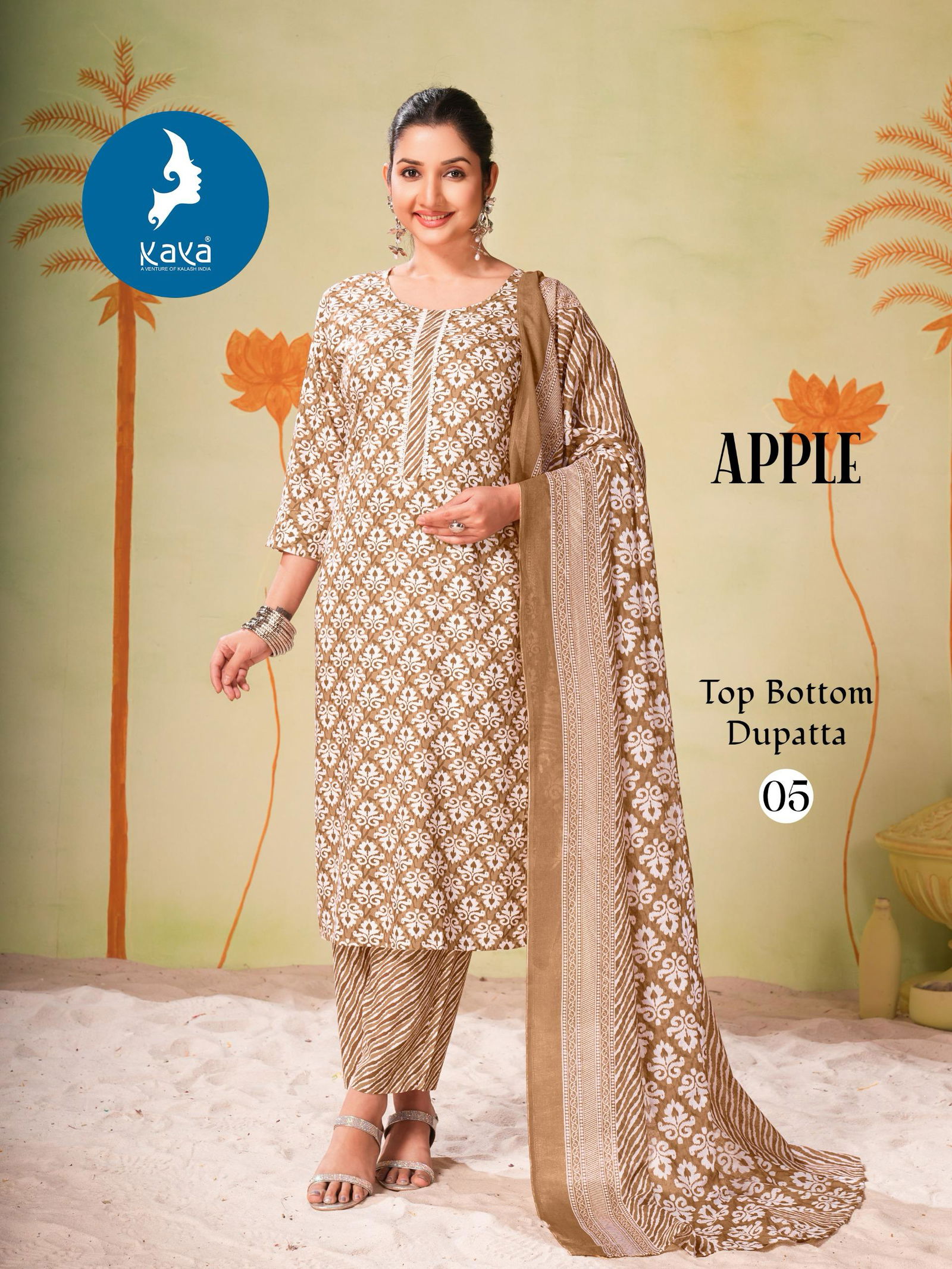 Apple By Kaya Rayon Printed Kurti With Bottom Dupatta Exporters In India